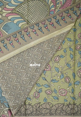 Pastel Green - Fine Quality Pure Cotton Saree with Kalamkari Floral Design - Perfect for Regular Wear | Casual Wear | Summer Wear