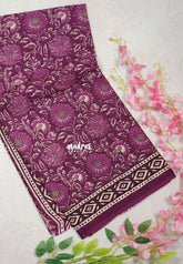 Magenta with Diamond Border - Fine Quality Pure Cotton Saree with Kalamkari Prints and Small Border - Perfect for Regular Wear | Casual Wear | Summer Wear