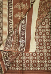 Muted Brown with Diamond Border - Fine Quality Pure Cotton Saree with Kalamkari Prints and Small Border - Perfect for Regular Wear | Casual Wear | Summer Wear