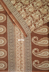 Mild Brown - Fine Quality Pure Cotton Saree with Kalamkari Prints and Small Border - Perfect for Regular Wear | Casual Wear | Summer Wear