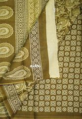 Olive Green - Fine Quality Pure Cotton Saree with Kalamkari Prints and Small Border - Perfect for Regular Wear | Casual Wear | Summer Wear