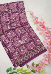 Magenta - Fine Quality Pure Cotton Saree with Kalamkari Prints and Small Border - Perfect for Regular Wear | Casual Wear | Summer Wear