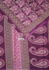 Magenta - Fine Quality Pure Cotton Saree with Kalamkari Prints and Small Border - Perfect for Regular Wear | Casual Wear | Summer Wear