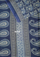 Indigo Blue - Fine Quality Pure Cotton Saree with Kalamkari Prints and Small Border - Perfect for Regular Wear | Casual Wear | Summer Wear