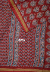 Reddish Maroon D1- Fine Quality Pure Cotton Saree Bagru Prints Body Thread Border - Perfect for Regular Wear | Casual Wear | Summer Wear