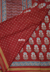 Reddish Maroon D3 - Fine Quality Pure Cotton Saree Bagru Prints Body Thread Border - Perfect for Regular Wear | Casual Wear | Summer Wear