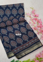 Indigo Blue D1- Kalanjali Fine Quality Soft Chanderi Silk Bagru Prints Body Zari Border - Perfect for Regular Wear | Casual Wear | Summer Wear