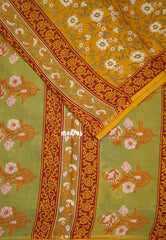 Mustard Yellow - Fine Quality Pure Cotton Saree Floral Prints - Perfect for Regular Wear | Casual Wear | Summer Wear