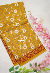 Mustard Yellow - Fine Quality Pure Cotton Saree Floral Prints - Perfect for Regular Wear | Casual Wear | Summer Wear