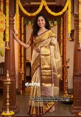 Golden Ivory - Sri Lakshmi - Premium Semi silk with floral emboss weaving body getti border - Best for Weddings
