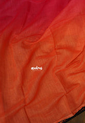 Orange And Pink Popsicle color with Lace - Linen Cotton Saree with Gradient Ombre tone Flower Embroidery with Stripes Pallu and Blouse - Perfect for Office Wear | Summer wear | Casual Wear