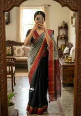 Taupe Grey and Black - Half and Half Tissue Tansui Silk Saree - Best for Night Reception | Birthday party