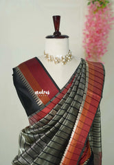 Taupe Grey and Black - Half and Half Tissue Tansui Silk Saree - Best for Night Reception | Birthday party