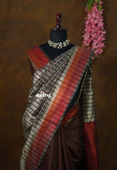 Taupe Grey and Brown - Half and Half Tissue Tansui Silk Saree - Best for Night Reception | Birthday party