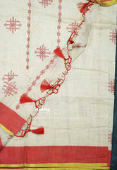 Kolam - Halfwhite Haasini - Bamboo cotton silk with embroidery