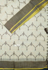 Semi Circle - Halfwhite Haasini - Bamboo cotton silk with embroidery