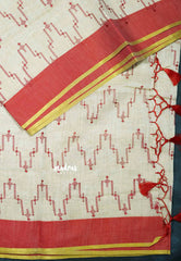 Zigzag - Halfwhite Haasini - Bamboo cotton silk with embroidery