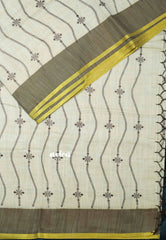 Waving - Halfwhite Haasini - Bamboo cotton silk with embroidery