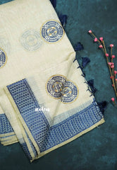 Design 4 - Halfwhite Haasini - Bamboo cotton silk with warli embroidery