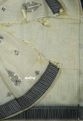 Design 1 - Halfwhite Haasini - Bamboo cotton silk with warli embroidery
