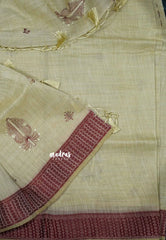 Design 1 - Halfwhite Haasini - Bamboo cotton silk with warli embroidery