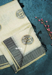 Design 4 - Halfwhite Haasini - Bamboo cotton silk with warli embroidery