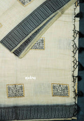 Design 5- Halfwhite Haasini - Bamboo cotton silk with warli embroidery