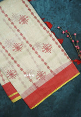 Kolam - Halfwhite Haasini - Bamboo cotton silk with embroidery