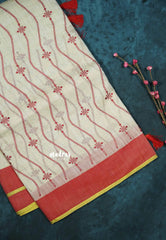 Waving - Halfwhite Haasini - Bamboo cotton silk with embroidery