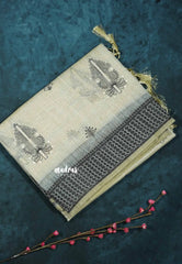 Design 1 - Halfwhite Haasini - Bamboo cotton silk with warli embroidery