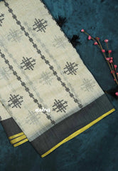 Kolam - Halfwhite Haasini - Bamboo cotton silk with embroidery