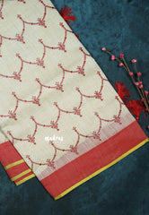 Semi Circle - Halfwhite Haasini - Bamboo cotton silk with embroidery