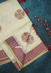 Design 4 - Halfwhite Haasini - Bamboo cotton silk with warli embroidery