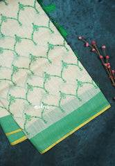 Semi Circle - Halfwhite Haasini - Bamboo cotton silk with embroidery