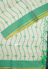 Waving - Halfwhite Haasini - Bamboo cotton silk with embroidery