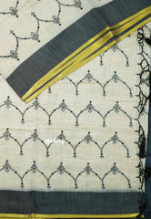 Semi Circle - Halfwhite Haasini - Bamboo cotton silk with embroidery