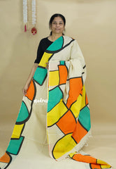Rainbow dreams - Halfwhite with multicolor saree double blouse - Organic Bamboo Cotton fully hand painted