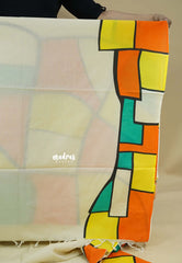 Rainbow dreams - Halfwhite with multicolor saree double blouse - Organic Bamboo Cotton fully hand painted