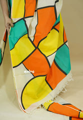 Rainbow dreams - Halfwhite with multicolor saree double blouse - Organic Bamboo Cotton fully hand painted