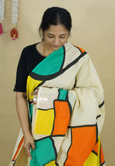 Rainbow dreams - Halfwhite with multicolor saree double blouse - Organic Bamboo Cotton fully hand painted