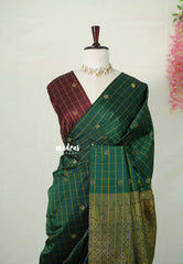 Verdant Olive Green - Hamsavalli – Soft Silk Elegance rudraksham mayil kattam body contrast blouse - Perfect for Festive Wear