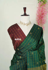 Verdant Olive Green - Hamsavalli – Soft Silk Elegance rudraksham mayil kattam body contrast blouse - Perfect for Festive Wear