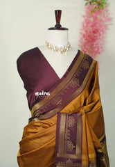 Vintage Mustard Brown - Hamsavalli – Soft Silk Saree Kolam Motifs Weaving Body and Border with Rich Pallu - Best for wedding