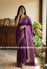Royal Purple - Hamsavalli – Soft Silk Saree Rich Pichwai Depiction Pallu and Lotus Weaving Border - Best for wedding