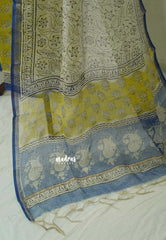 Amitha – Yellowish Green Hand Crafted Kota Doriya with Dabu Handblock prints Salwar Suit 3 Piece Set