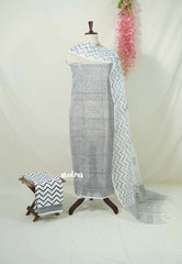 Amitha – Snow White Hand Crafted Kota Doriya with Dabu Handblock prints Salwar Suit 3 Piece Set