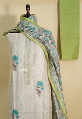 Amitha – Ivory with Leaf Green – Chanderi Silk Salwar Suit with Hand Kantha Stitches