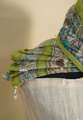 Amitha – Ivory with Leaf Green – Chanderi Silk Salwar Suit with Hand Kantha Stitches