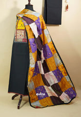 Amitha – Black Handloom Cotton top & bottom hand stitched Kantha work silk dupatta