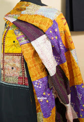 Amitha – Black Handloom Cotton top & bottom hand stitched Kantha work silk dupatta